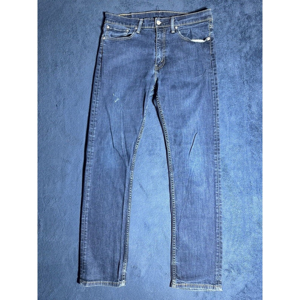 Levi's 513 Blue Solid Zip/Button Cotton Blend Denim Jeans Men's Size 34x32